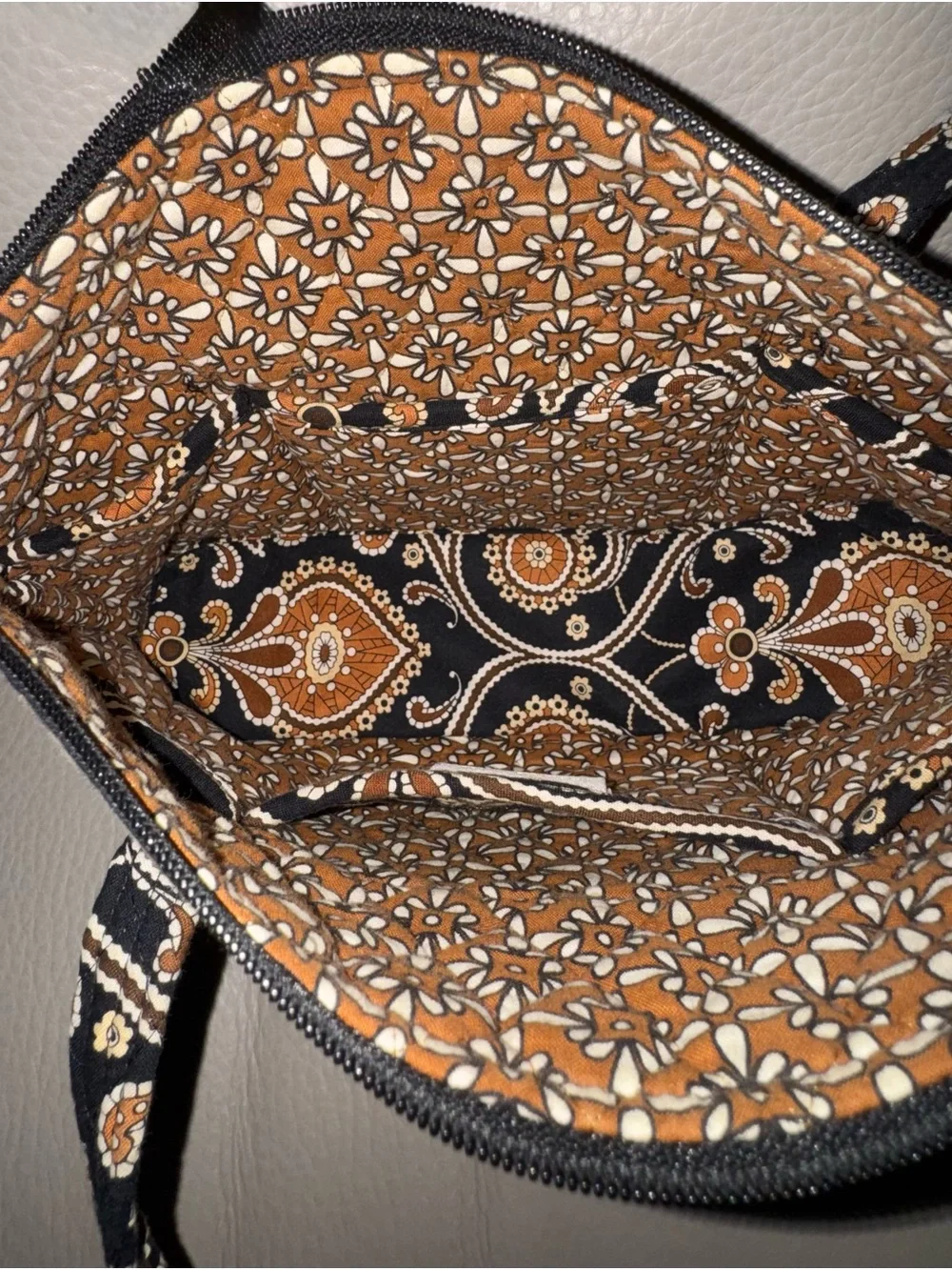Vera Bradley Quilted Black and Brown Floral Tote Bag